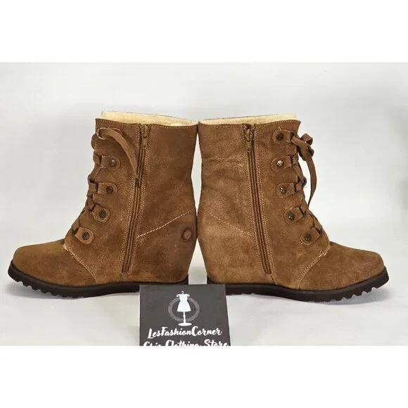 NWD Bearpaw Women's Brown Suede Bonnie Wedge Boot Zip Bootie Size 8 1809 - Picture 12 of 16